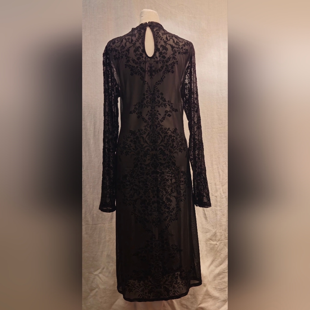 Y2K Vintage Sz X Large Black Dark Fairy Maxi Mesh Long Sleeve Mock Neck Dress - Picture 3 of 7